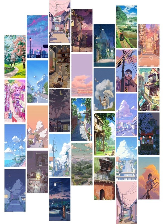 Kitty Cat® Anime Scenery Aesthetic Wall Collage Kit || 30 Unique Poster Set + Free Tape, 4x6in Each, Posters: Dorm, Hostel Essential, Aesthetic Room Decor, Posters for Room Decoration (A) - Image 1