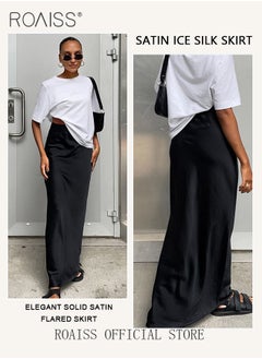 roaiss Stylish Women Silk Satin Midi Skirt Solid Color Design Flattering for All Leg Types Comfortable and Elegant Ladies Long Length Skirt  - Image 5