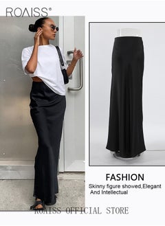 roaiss Stylish Women Silk Satin Midi Skirt Solid Color Design Flattering for All Leg Types Comfortable and Elegant Ladies Long Length Skirt  - Image 3