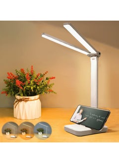 Generic 2 في 1 مصباح مكتب LED قابل للتعديل 120 درجة مصباح مكتبي للعناية بالعين قابل للدوران برأس مزدوج مكتب مهندس LED لمنضدة عمل المكتب المنزلي (النوع C) (أبيض بارد وأبيض دافئ))  - Image 1