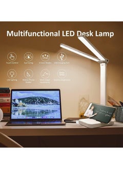 Generic 2 في 1 مصباح مكتب LED قابل للتعديل 120 درجة مصباح مكتبي للعناية بالعين قابل للدوران برأس مزدوج مكتب مهندس LED لمنضدة عمل المكتب المنزلي (النوع C) (أبيض بارد وأبيض دافئ))  - Image 2