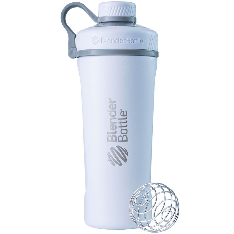 BlenderBottle Radian Shaker Cup Insulated Stainless Steel Water Bottle with Wire Whisk, 26-Ounce, Matte White - Image 1