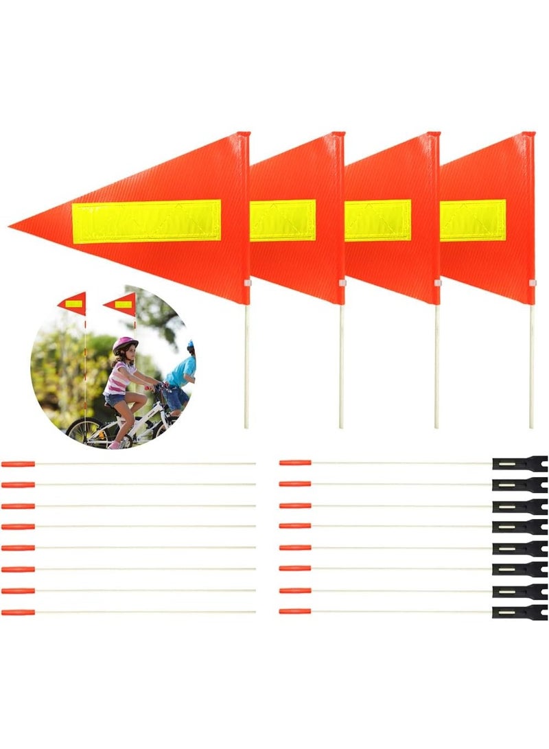 4PCS Bike Safety Flag Heavy Duty Fiberglass Pole, Polyester Full Color Tear-Resistant Waterproof Orange Double-Sided Reflective - Image 1