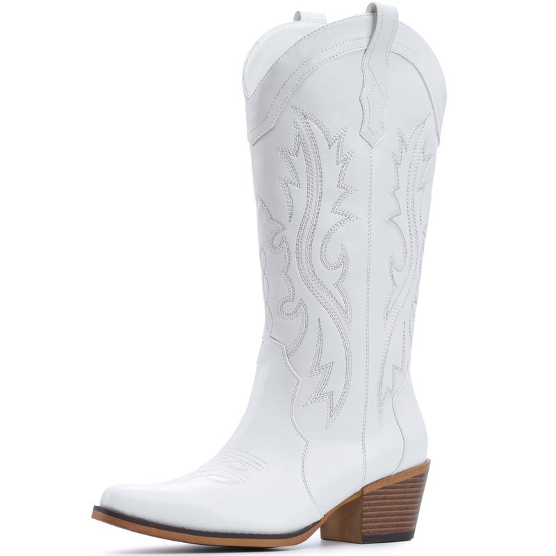 IUV Cowboy Boots For Women Western Cowgirl Boots with Chunky Heel Mid Calf Snip Toe Ideal for low insteps - Image 3