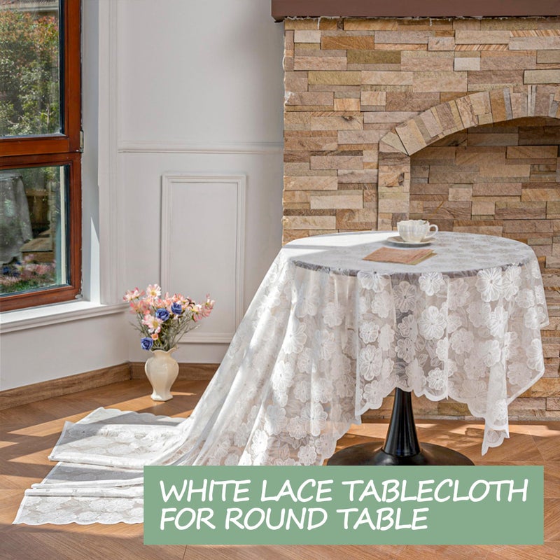 Jayla White Lace Tablecloth 54 X 54 Inches Square Camellia Flower Embroidered Wedding Table Cloths for Outdoor Party Reception, Dinner Party, Baby Shower, Tea Decorations, Home Decor - Image 3