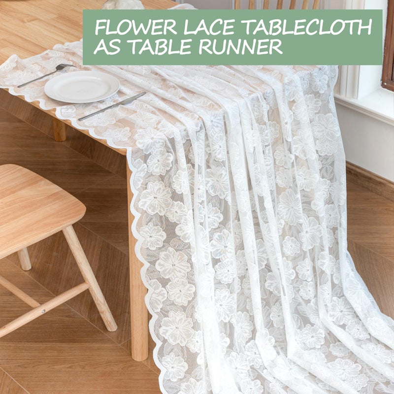 Jayla White Lace Tablecloth 54 X 54 Inches Square Camellia Flower Embroidered Wedding Table Cloths for Outdoor Party Reception, Dinner Party, Baby Shower, Tea Decorations, Home Decor - Image 4