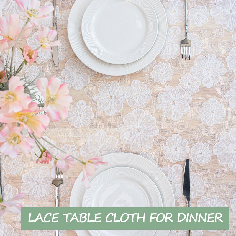 Jayla White Lace Tablecloth 54 X 54 Inches Square Camellia Flower Embroidered Wedding Table Cloths for Outdoor Party Reception, Dinner Party, Baby Shower, Tea Decorations, Home Decor - Image 5