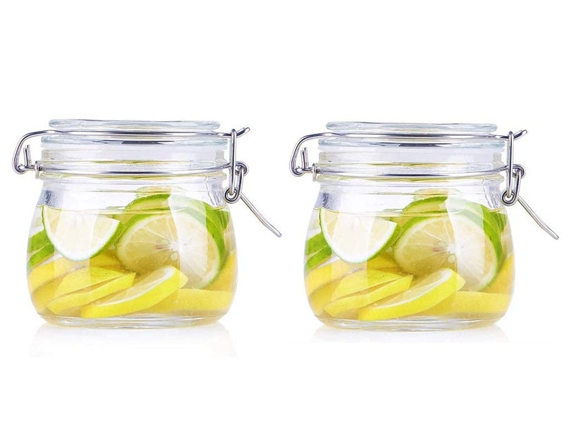 pepplo Glass Kitchen Storage Canister Mason Jars with Lids, 500ml Airtight Glass Canister with Hinged Lid，Perfect for Kitchen Canning Cereal,Pasta,Sugar,Beans (500ML, Pack of 2) - Image 1