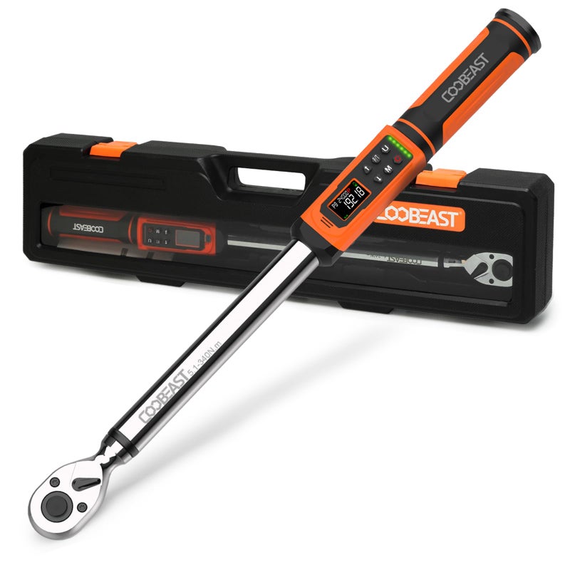 coobeast Digital Torque Wrench, 1/2 Drive Electronic Torque Screwdriver with Preset Value(3.76-250.8 Ft.lbs./5.1-340Nm), Buzzer and LED Flash Five Units of Measure Torque Wrench for Motorcycle, Auto Repair - Image 1