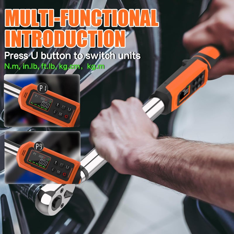 coobeast Digital Torque Wrench, 1/2 Drive Electronic Torque Screwdriver with Preset Value(3.76-250.8 Ft.lbs./5.1-340Nm), Buzzer and LED Flash Five Units of Measure Torque Wrench for Motorcycle, Auto Repair - Image 5