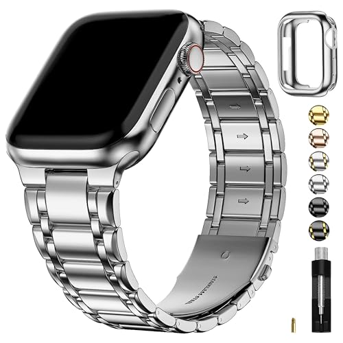 Fullmosa Bands Compatible with Apple Watch Band 41mm 40mm 38mm Stainless Steel iWatch Band with Case for Apple Watch Series 9 8 7 6 5 4 3 2 1 SE321 Silver - Image 1