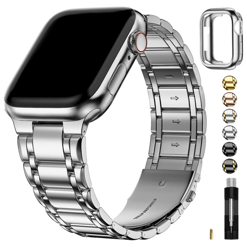 Fullmosa Bands Compatible with Apple Watch Band 41mm 40mm 38mm Stainless Steel iWatch Band with Case for Apple Watch Series 9 8 7 6 5 4 3 2 1 SE321 Silver - Image 2