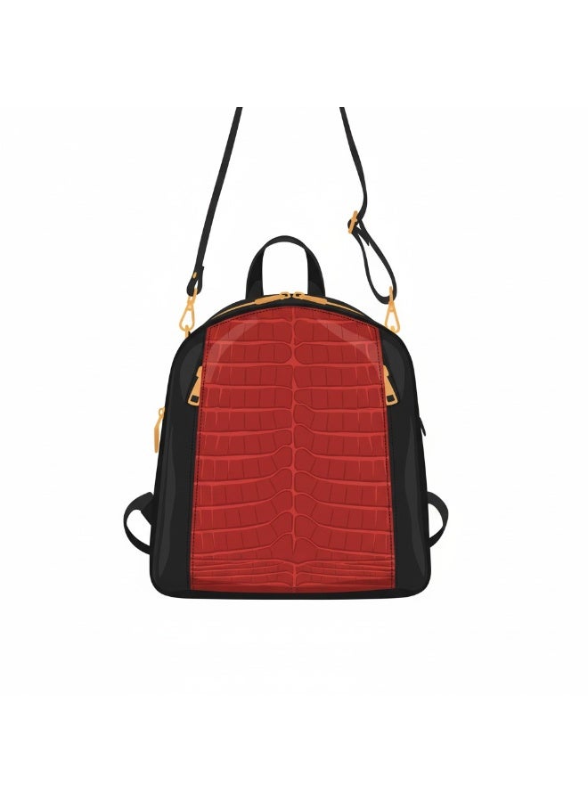 Handmade Women's leather backpack - Stylish two-tone design (black and red) - Versatile travel and fashion bag - Image 2