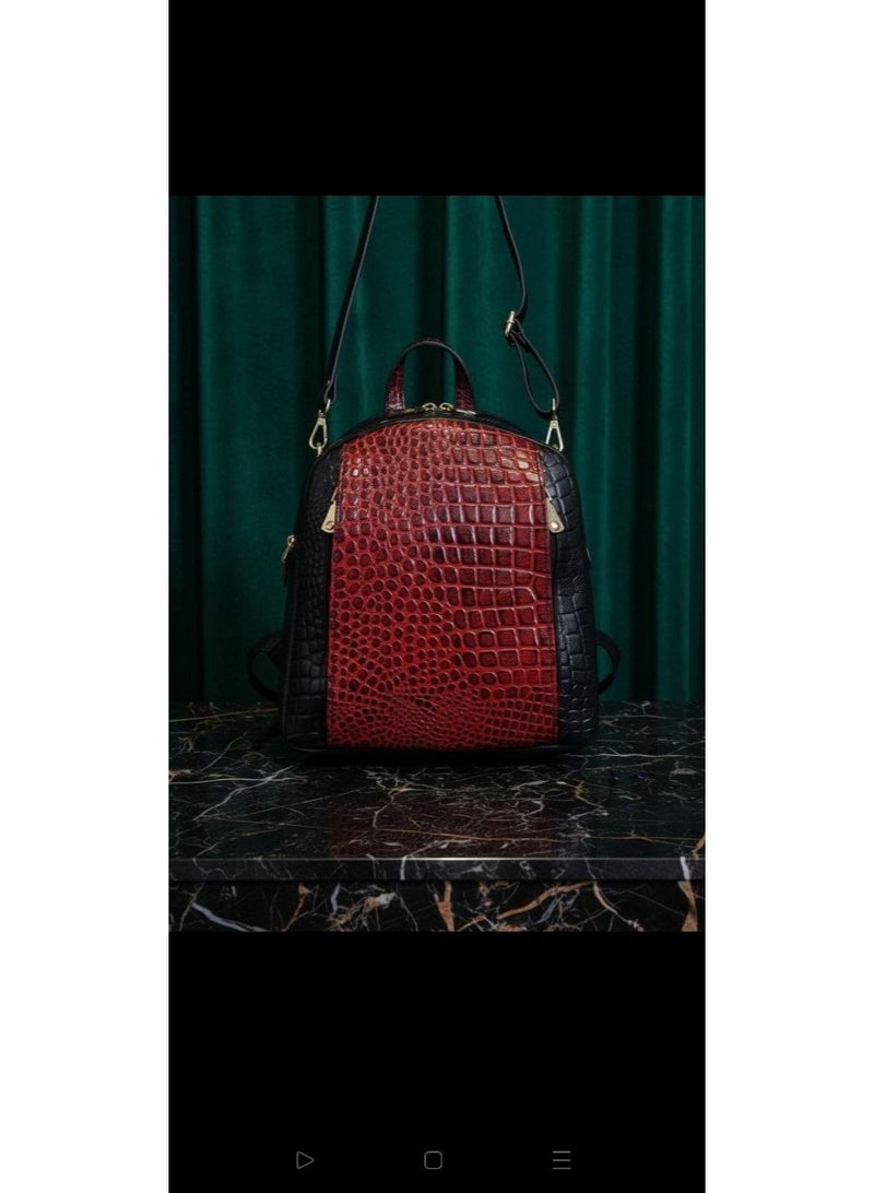 Handmade Women's leather backpack - Stylish two-tone design (black and red) - Versatile travel and fashion bag - Image 4