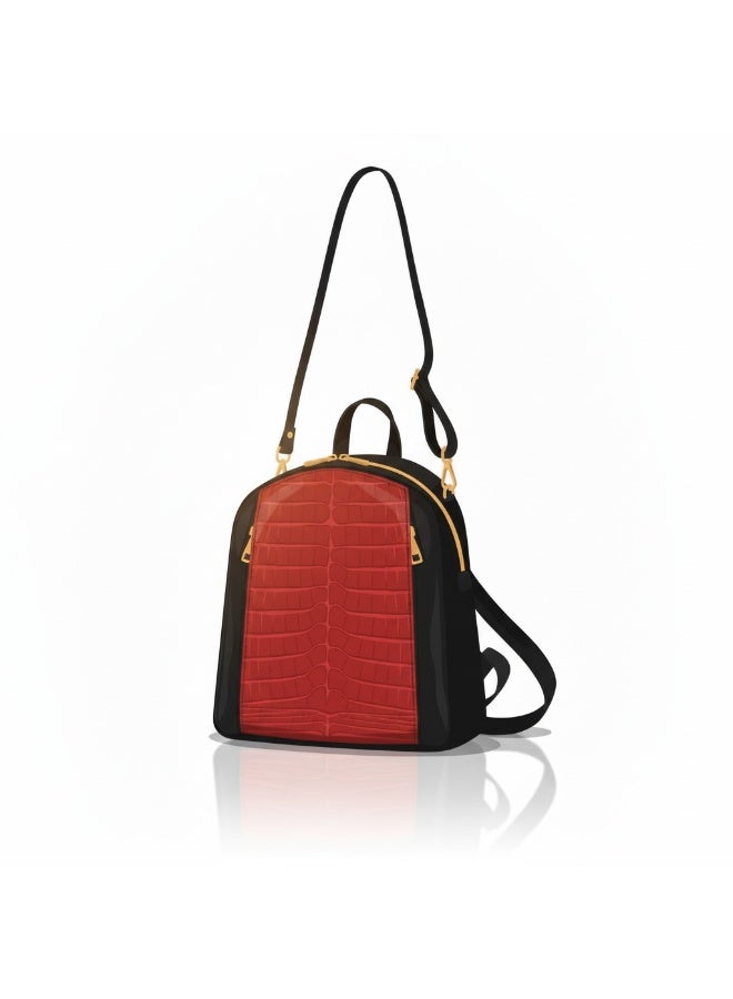 Handmade Women's leather backpack - Stylish two-tone design (black and red) - Versatile travel and fashion bag - Image 1