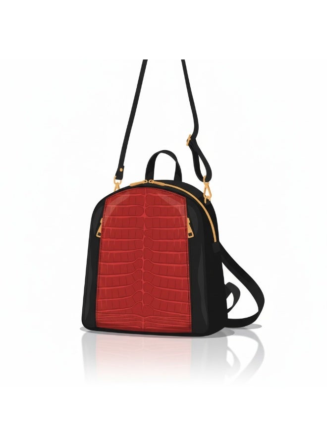 Handmade Women's leather backpack - Stylish two-tone design (black and red) - Versatile travel and fashion bag - Image 3