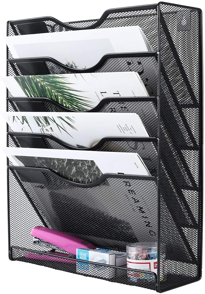 Styxon Metal Mesh File Organizer 5 Tier Black Wall Mount Hanging File Organizer Vertical Paper Folder Sorter with Nametag Label for Office Home | 12.75 x 4.25 x 16 inches | Black - Image 2