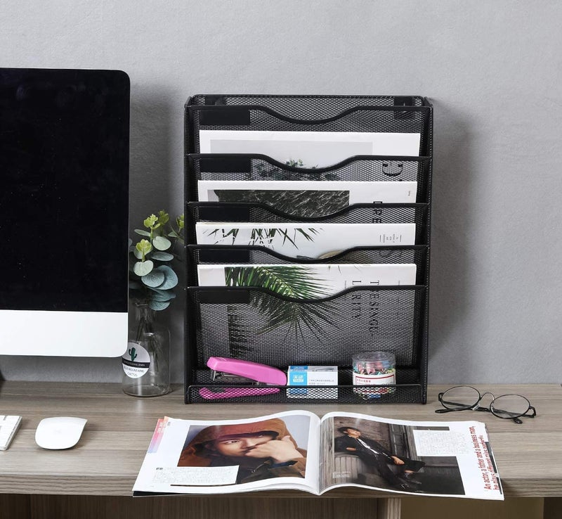 Styxon Metal Mesh File Organizer 5 Tier Black Wall Mount Hanging File Organizer Vertical Paper Folder Sorter with Nametag Label for Office Home | 12.75 x 4.25 x 16 inches | Black - Image 5