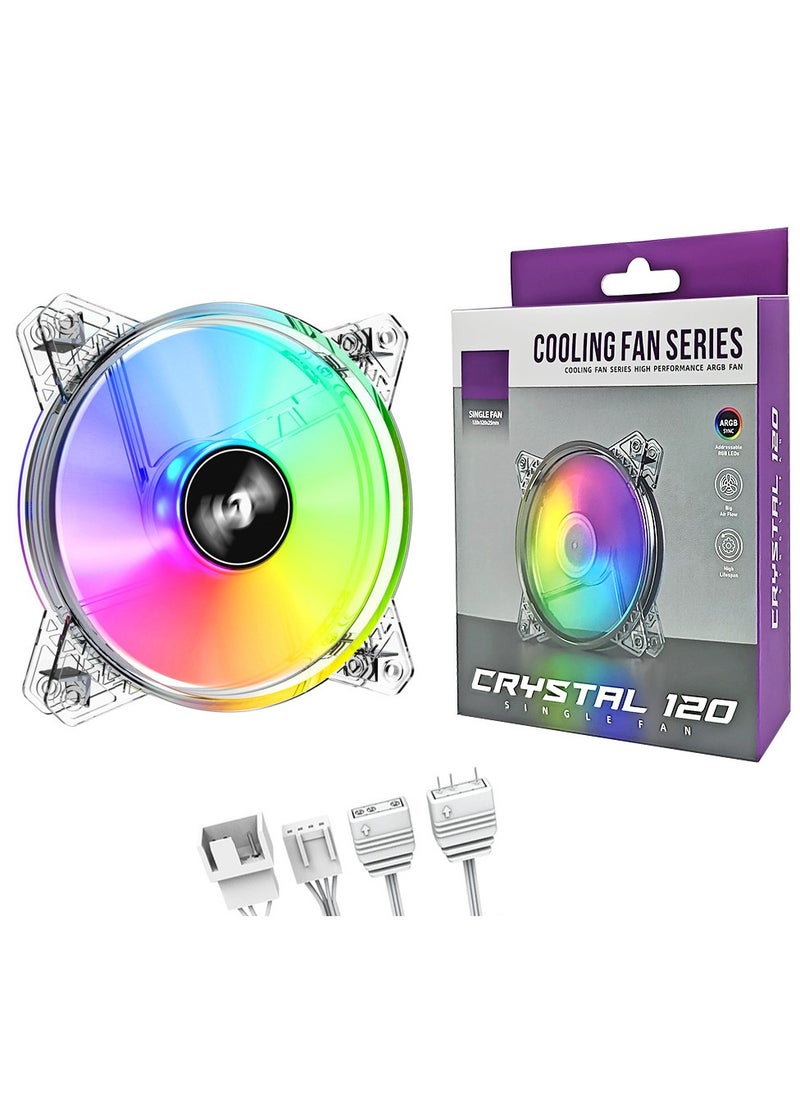 كريستال مراوح هيكل الكمبيوتر RGB، مراوح تبريد هيكل RGB هادئة 120 مم، مزامنة ARGB PWM 5 فولت، مظهر بلوري، مروحة كمبيوتر عالية الأداء للهيكل، مروحة يتم التحكم في درجة حرارتها  - Image 1