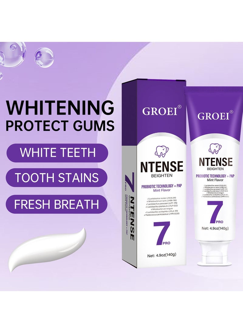 جروي 2-PACKS 7pro Intense Toothpaste, 7pro Intense Whitening Toothpaste With 7 Probiotics For Teeth, Natural Deep Cleaning Care toothpaste, Deep Enamel Repair  Long-Lasting Freshness (140g*2) - Image 4