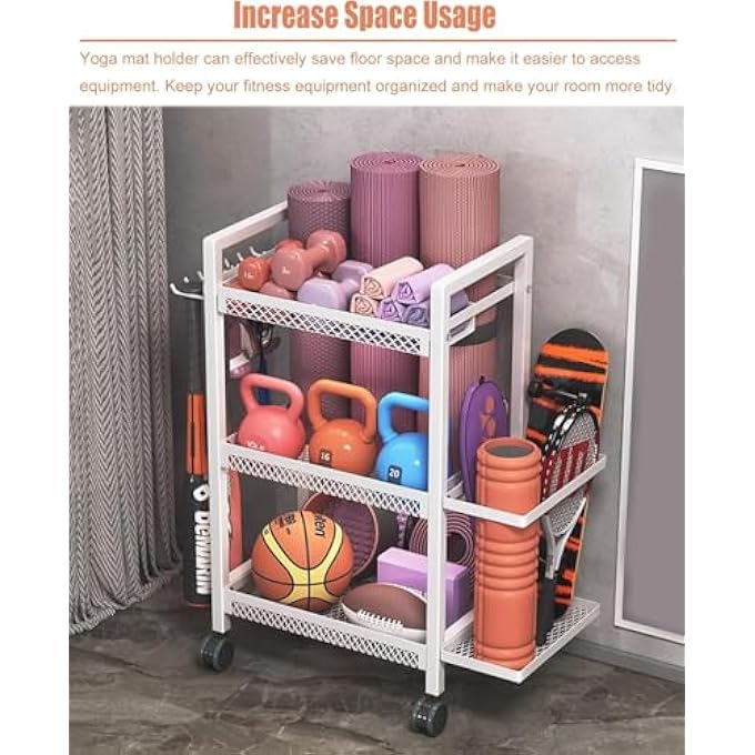 rayihni Yoga Mat Storage Rack, Fitness Equipment Organiser, Workout Organizer For Home Gym And Fitness Equipment Storage Rack, Iron Storage Rack (White) - Image 5