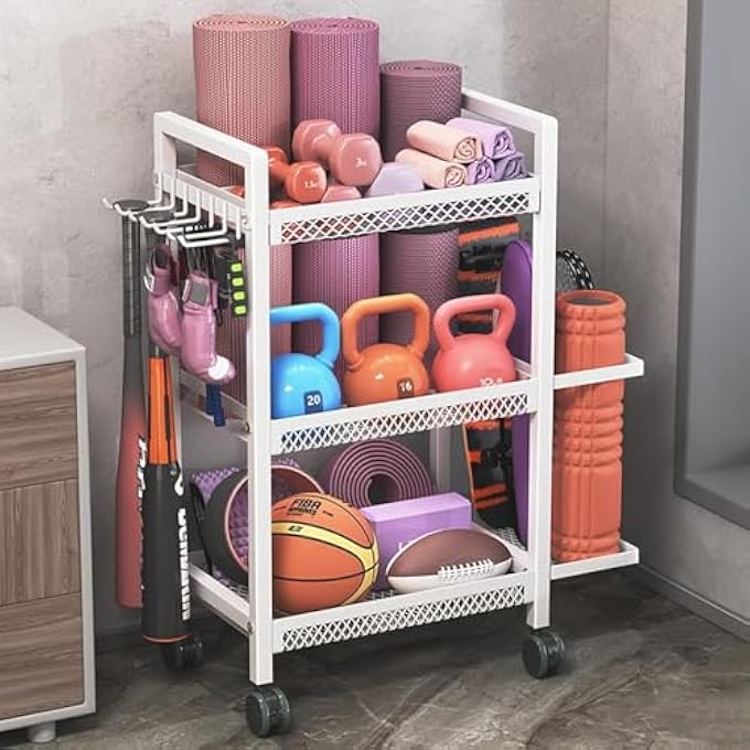rayihni Yoga Mat Storage Rack, Fitness Equipment Organiser, Workout Organizer For Home Gym And Fitness Equipment Storage Rack, Iron Storage Rack (White) - Image 2