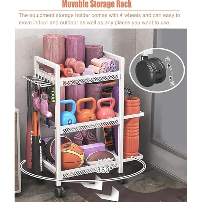 rayihni Yoga Mat Storage Rack, Fitness Equipment Organiser, Workout Organizer For Home Gym And Fitness Equipment Storage Rack, Iron Storage Rack (White) - Image 4