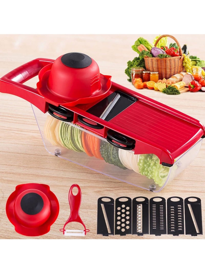 DubaiGallery 9 in 1 Multi-function Vegetable Slicer Kitchen Mandolin,Potato Chipper, Food Cutter with Storage Container and Peeler for Onion, Cucumber, Carrots, Fruits, Cheese - Image 1