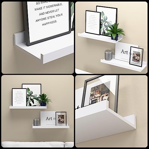 Boswillon Floating Shelves Wall Mounted Set of 2, Modern White Shelves for Bedroom, Nursery Shelves with Lip, Display Picture Ledge Shelf for Wall Decor Living Room Bathroom Kitchen - White - Image 4