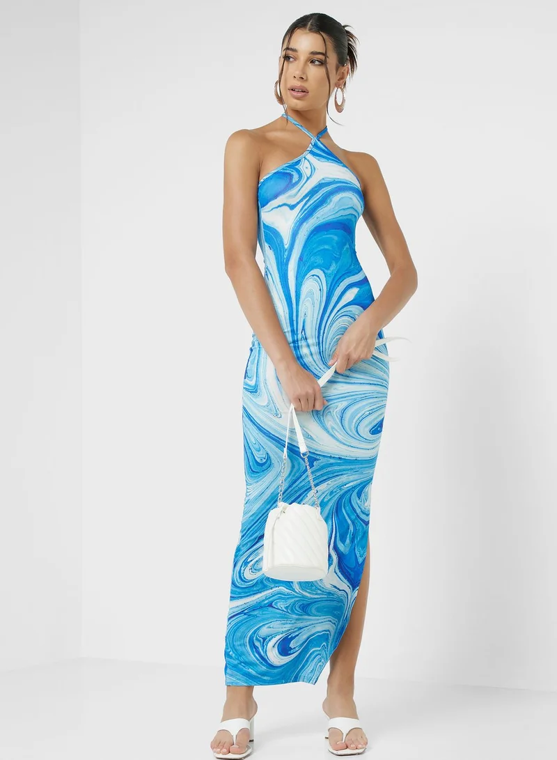 Ginger Swirl Print Halter Dress