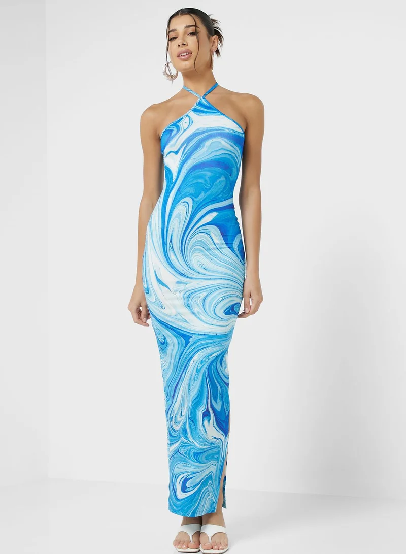 Ginger Swirl Print Halter Dress