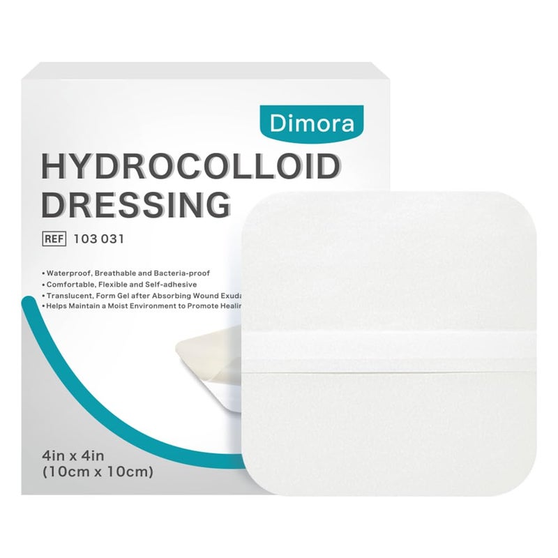 Dimora Hydrocolloid Wound Dressing, 10 Pcs Ultra Thin 4" x 4" Large Patch Bandages with Self-Adhesive, Fast Healing for Bedsore, Burn, Blister, Acne Care, Sterile and Waterproof - Image 1