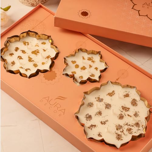 AURA DECOR AuraDecor Wax Lotus Candle Gift Set - Scented Floral Urli Candles of 3 for Gifting & Home Decor (Oudh Vanilla) - Image 1