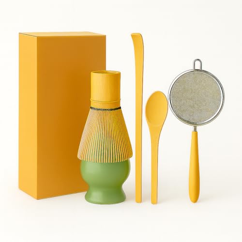 Soko Matcha Whisk Set of 5 | Japanese Handmade Bamboo Chasen Whisk, Scoop, Spoon, Sifter & Ceramic Holder | Traditional Green Tea Ceremony Kit for Home, Kitchen & Handcrafted Tea Tools - Green - Image 1