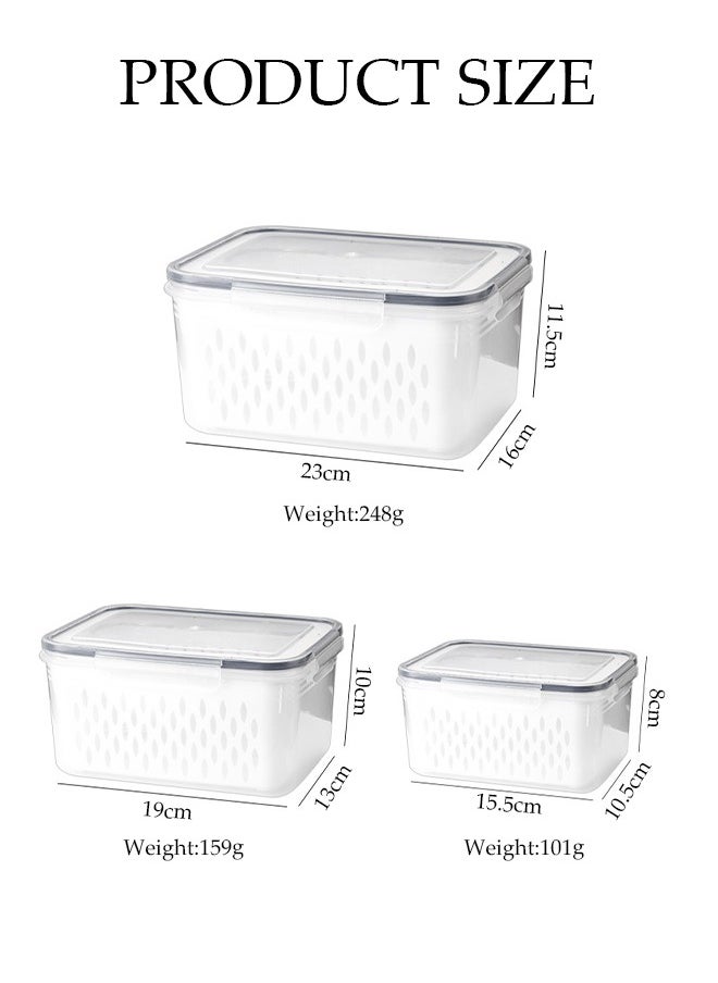 DUNISO 3-Pack Fruit Storage Containers For Fridge， Draining Storage Boxes With Removable Colander, Refrigerator Airtight Vegetables Berries Fresh Salad Containers, Leakproof Durable Airtight Storage Boxes, All-In-One Food Storage Containers For Washing, Draining And Preserving，Grey  - Image 2