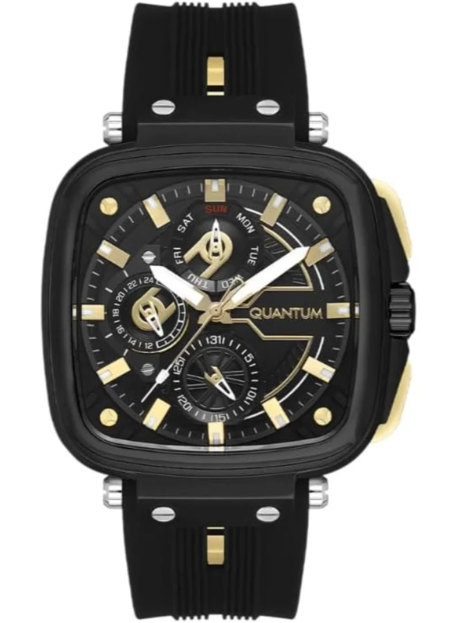 Quantum QUANTUM Men's Watch, Multifunction Display and Silicone Strap - PWG1014.651, Black