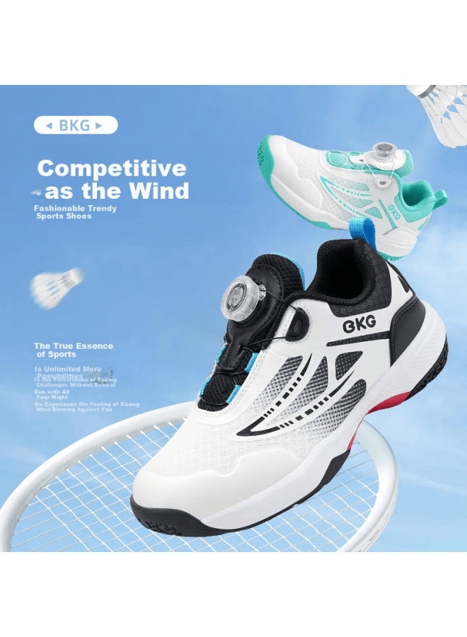 Bkg Kids Badminton Shoes Boys Sports Running Autumn Shock Absorption Non-slip Student Zyq25795 White Black Blue Size 36 - Image 1