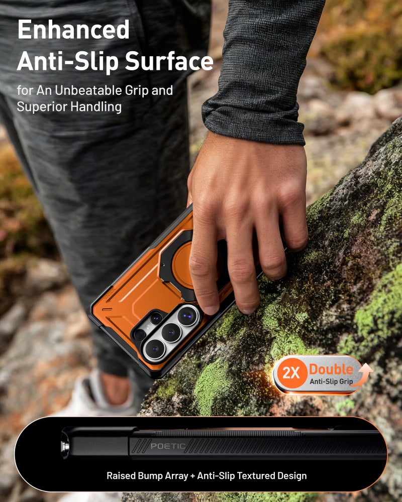 Poetic for Galaxy S26 Ultra Case | 360Â° Rotate Magnetic Ring Kickstand | Compatible with MagSafe | Military Grade Drop Proof Protection Cover | 2 Tempered Glass Screen Protector | Metallic Orange - Image 4