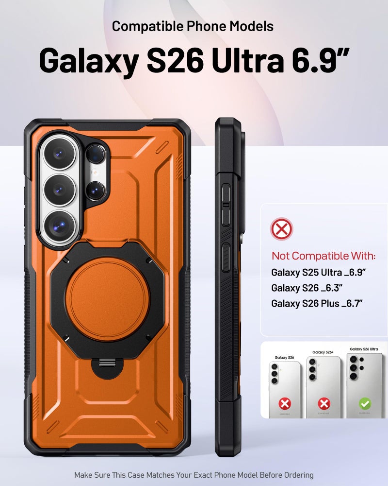 Poetic for Galaxy S26 Ultra Case | 360Â° Rotate Magnetic Ring Kickstand | Compatible with MagSafe | Military Grade Drop Proof Protection Cover | 2 Tempered Glass Screen Protector | Metallic Orange - Image 2