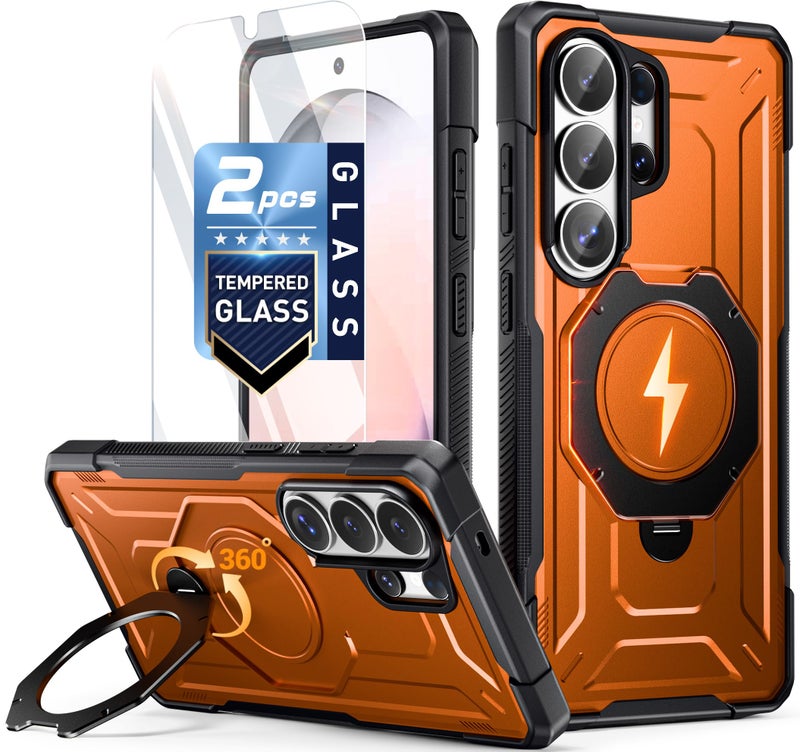 Poetic for Galaxy S26 Ultra Case | 360Â° Rotate Magnetic Ring Kickstand | Compatible with MagSafe | Military Grade Drop Proof Protection Cover | 2 Tempered Glass Screen Protector | Metallic Orange - Image 1
