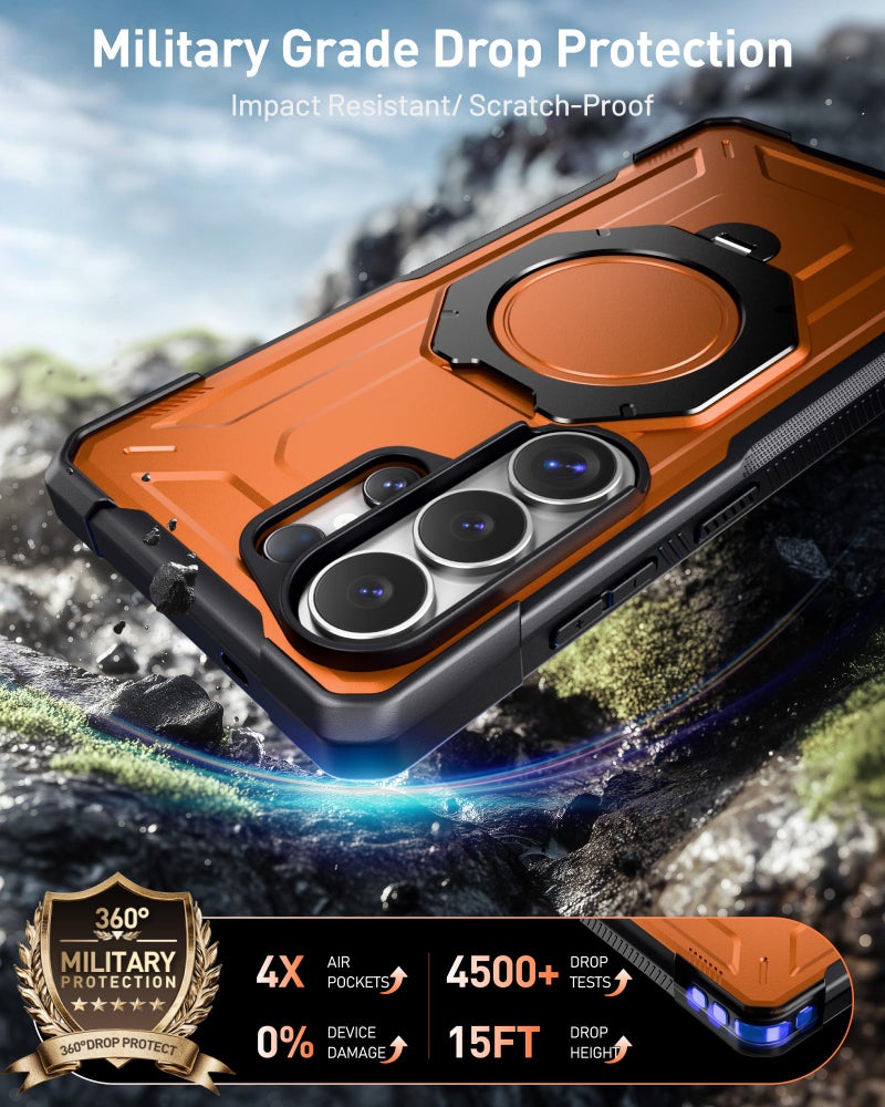 Poetic for Galaxy S26 Ultra Case | 360Â° Rotate Magnetic Ring Kickstand | Compatible with MagSafe | Military Grade Drop Proof Protection Cover | 2 Tempered Glass Screen Protector | Metallic Orange - Image 5