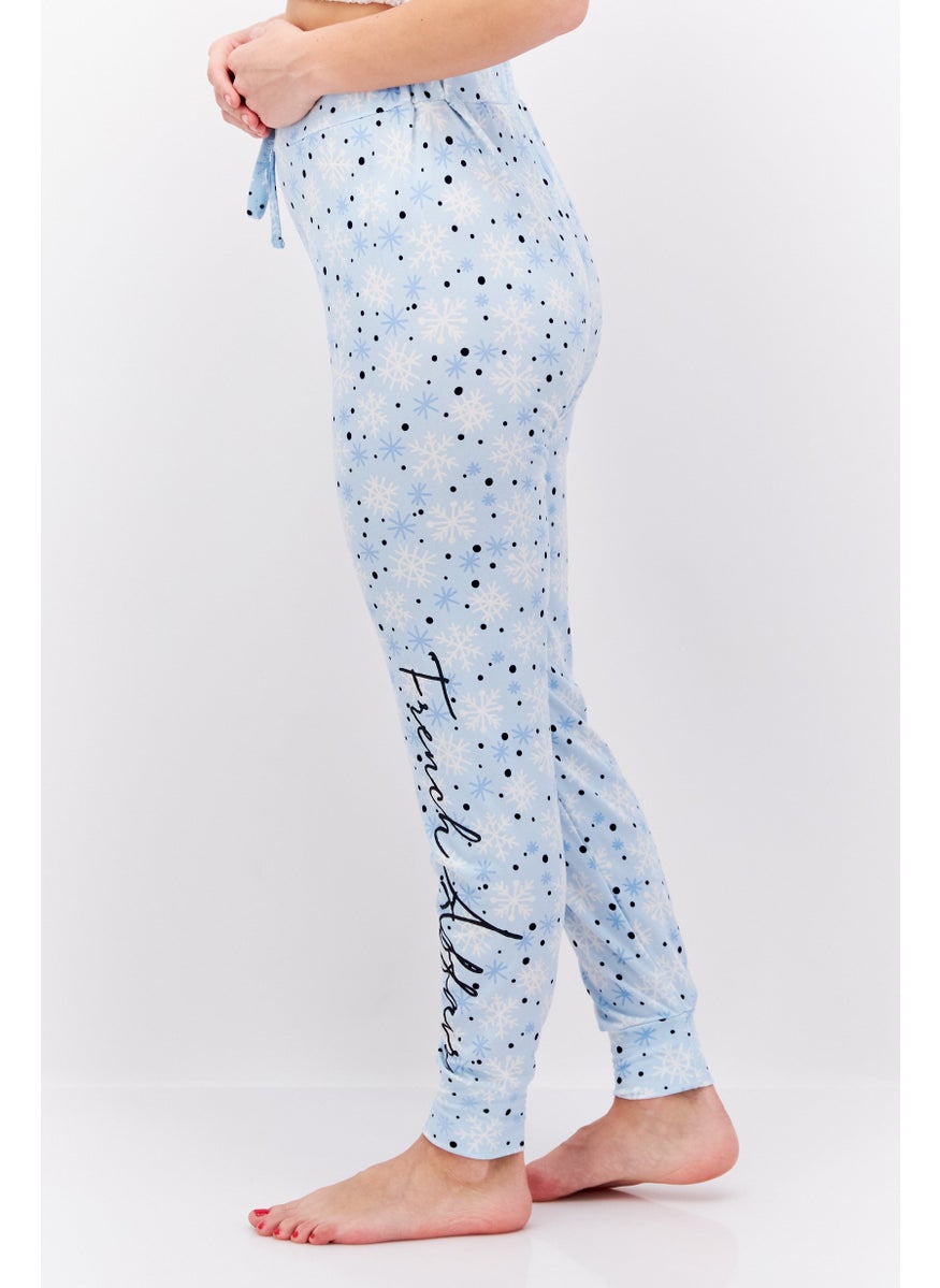 French Affair Women Drawstring Allover Pattern Pajama Pants, Blue  - Image 3