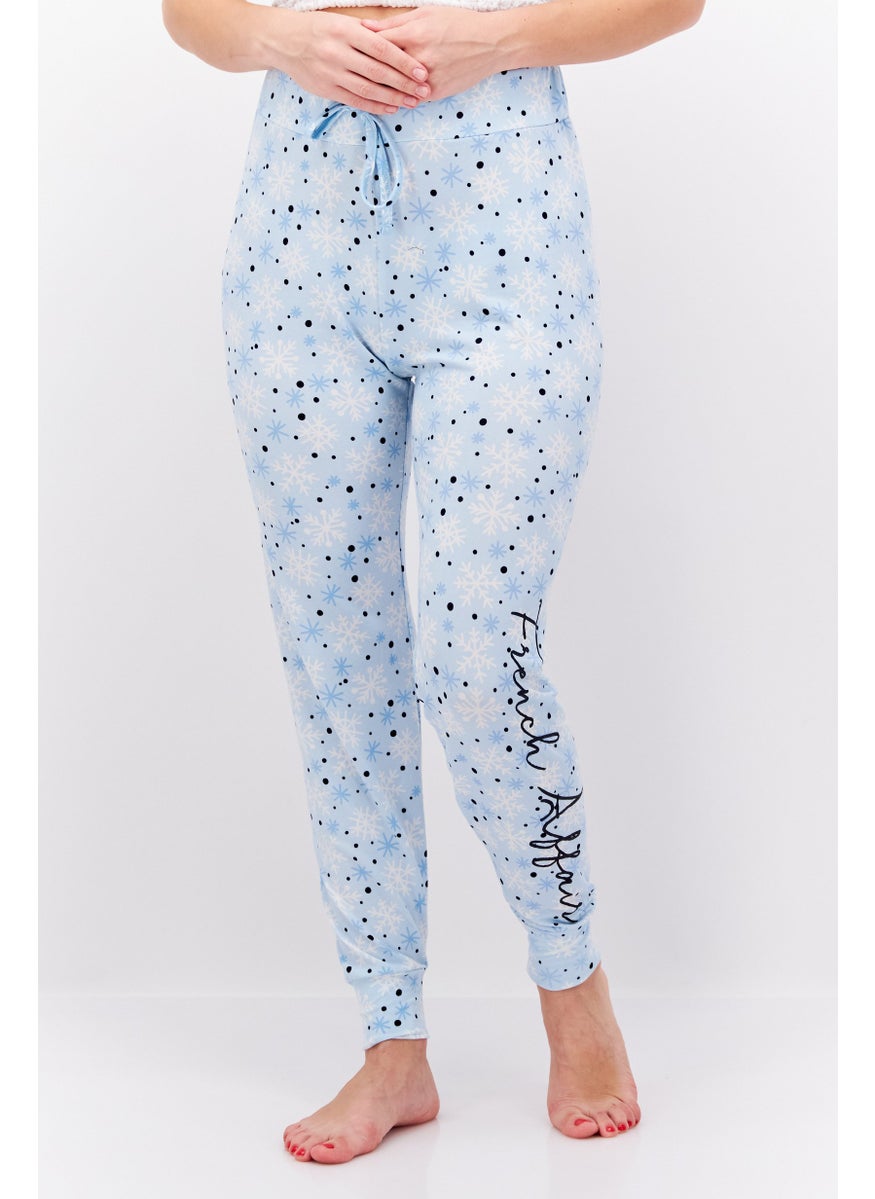 French Affair Women Drawstring Allover Pattern Pajama Pants, Blue  - Image 1