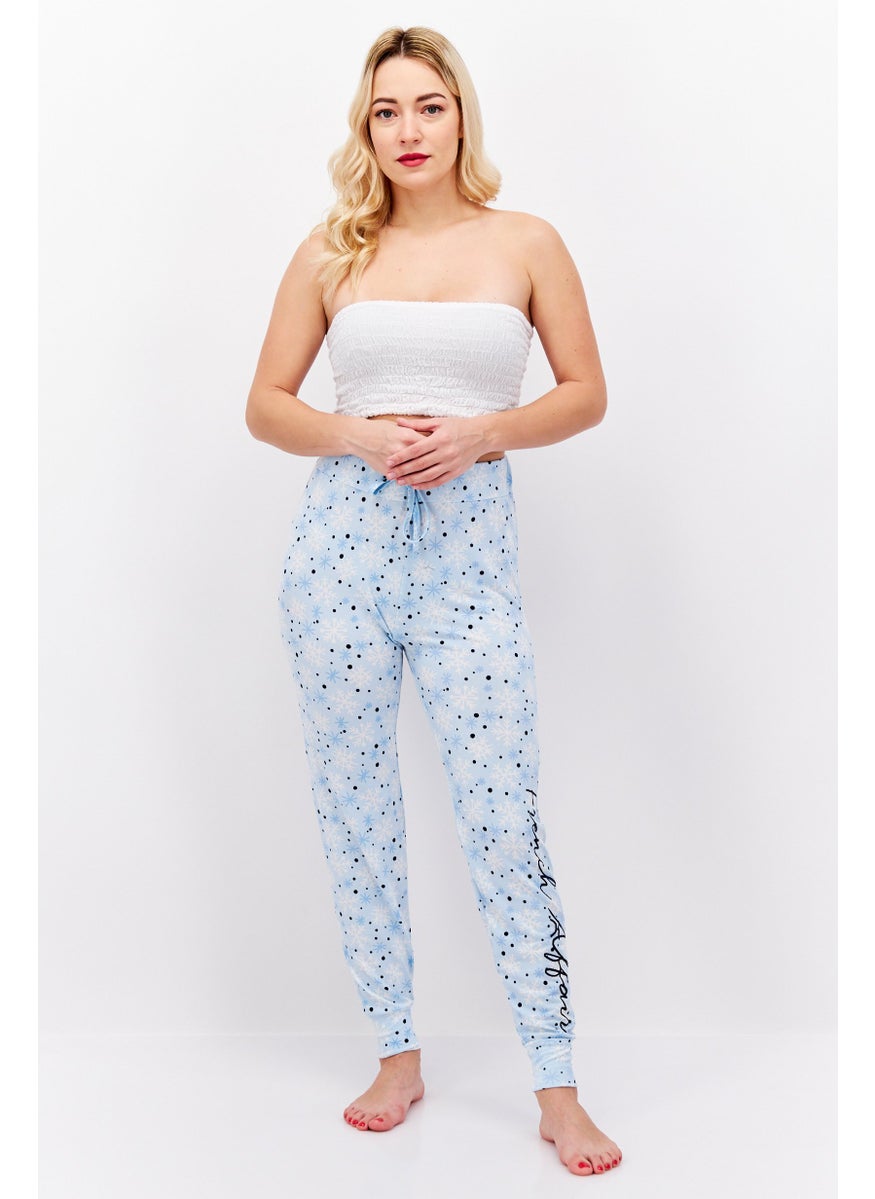 French Affair Women Drawstring Allover Pattern Pajama Pants, Blue  - Image 4