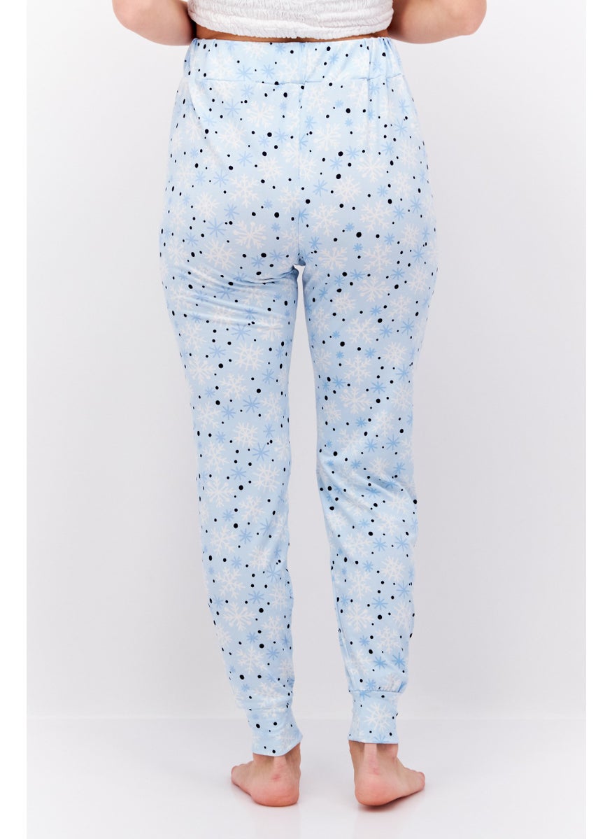 French Affair Women Drawstring Allover Pattern Pajama Pants, Blue  - Image 2