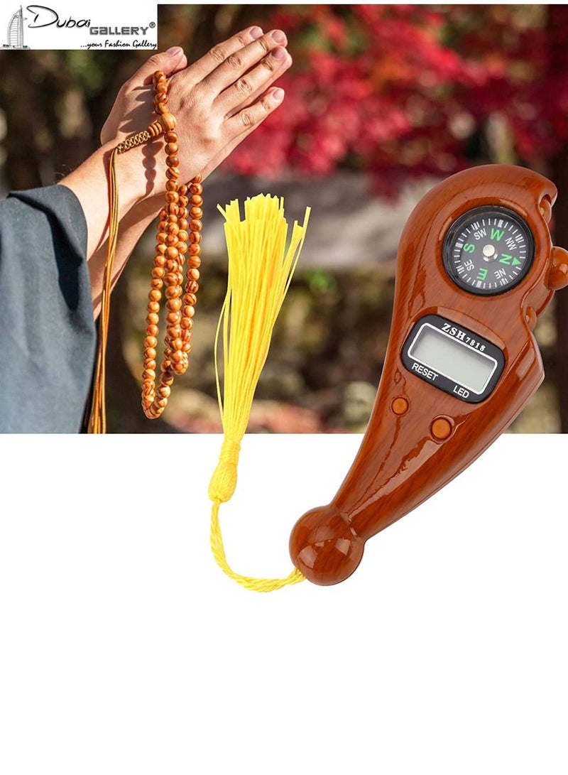 DubaiGallery Portable Digital Finger Counter Tasbih Portable Rotating Prayer Beads with Digital Counter with Compass - Image 1