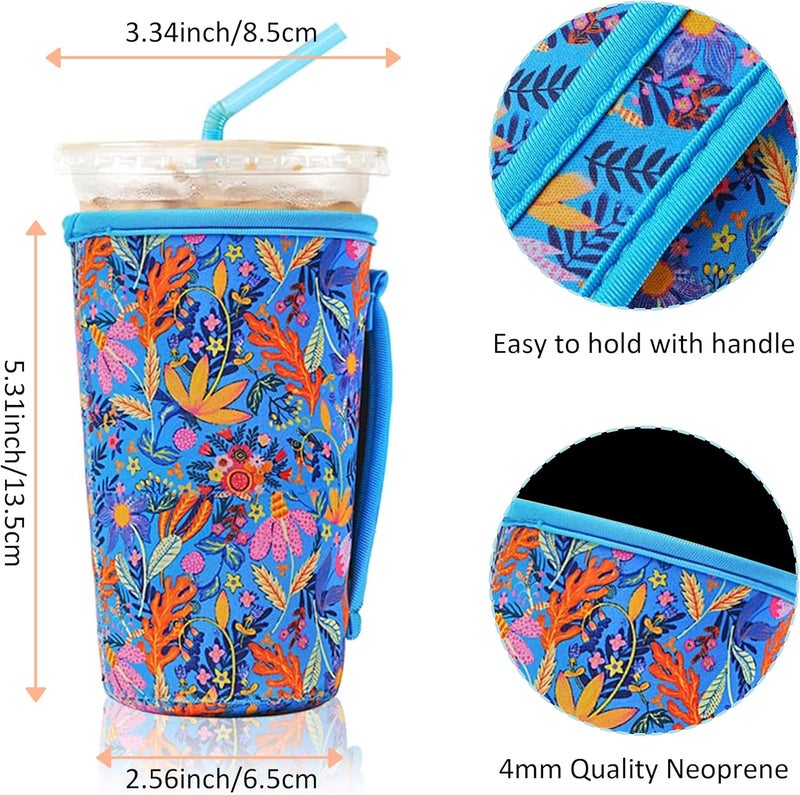 KJQJLY 4 Pack Iced Coffee Sleeve,reusable Neoprene Cup Sleeves Suitable For Beverage Sleeves For Hot And Cold Coffee Or Ice Drink Coffee cup sleeve for Starbucks coffee cup(flowers, 22-24 OZ) - Image 3