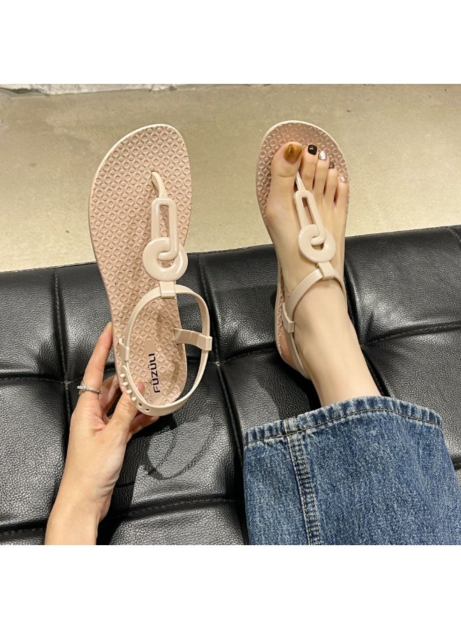 NIBEMINENT Summer Casual Flat Sandals Women's Fashionable Clip Toe Strap Beach Slippers  - Image 2
