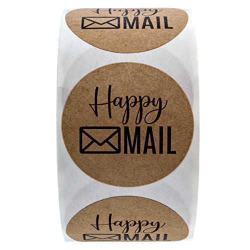 SBlabels 1.5" Round Brown Kraft Happy Mail Stickers / 500 Happy Labels/Kraft Envelope Seals/Made in The USA - Image 2