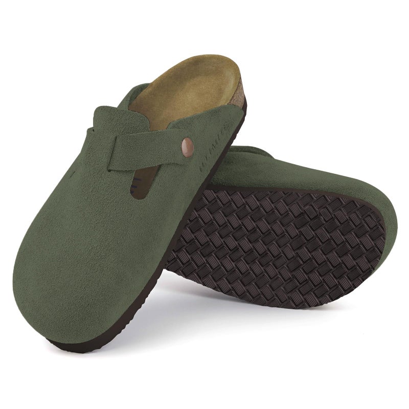 illimite أحذية كلوغ جلدية سويدية للنساء والرجال مع قاعدة قدم من الفلين وصنادل جلدية مع دعم للقوس وإبزيم قابل للتعديل